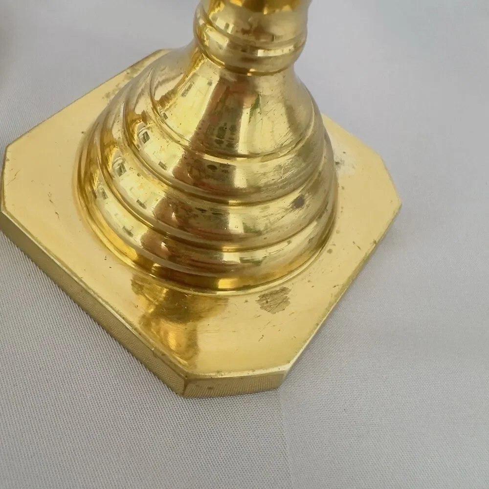 English Brass Beehive Candlesticks Diamond Pattern Victorian Style Pair Vtg